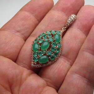 18k Gold Sterling Silver Diamond Emerald Pendant